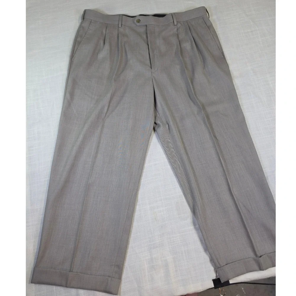 George Mens Pleated Dress Pants Grey 42x30 Cuffed Trousers G168315